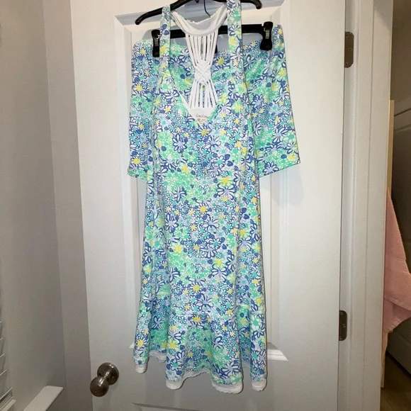 Floral Blue and Green athletic Dress and biker shorts NWOT - Picture 3 of 4